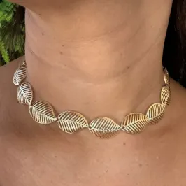 Choker Folhagem Vazada - Banhado a Ouro 18K