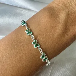 Pulseira com Borboletas Zircônias Verdes - Prata925