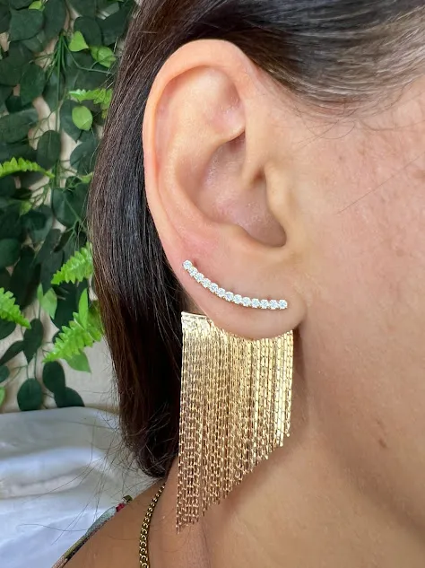 Brinco Ear Cuff com Franja - Banhado a Ouro 18K