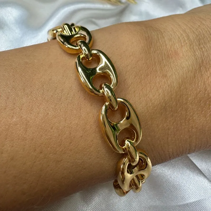 Bracelete Inspiração Jóia Elos Lacre - Banhado a Ouro 18K