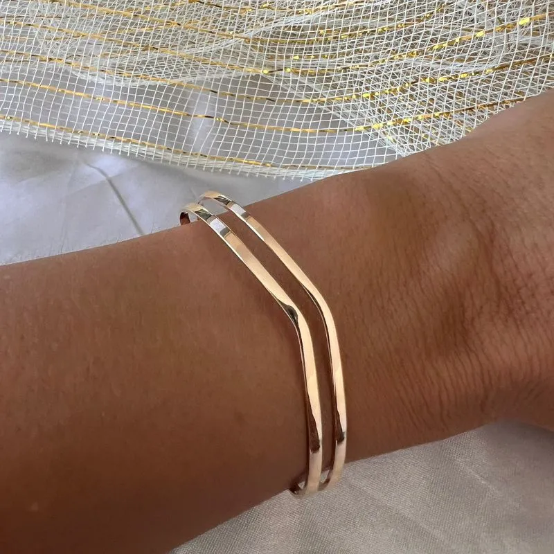 Bracelete Regulável com 2 Linhas - Banhado a Ouro 18k