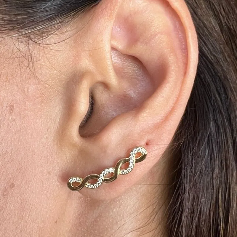 Brinco Ear Cuff Trançado e Cravejado Zircônias- Banhado a Ouro 18K