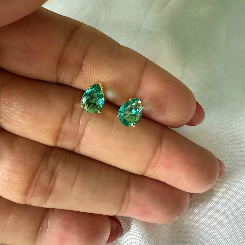 Brinco Gota Verde Zircônia - Banhado a Ouro 18K