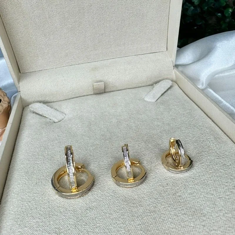 Brinco Trio de Argolinhas Dourada com Textura em Ródio - Banhado a Ouro 18K