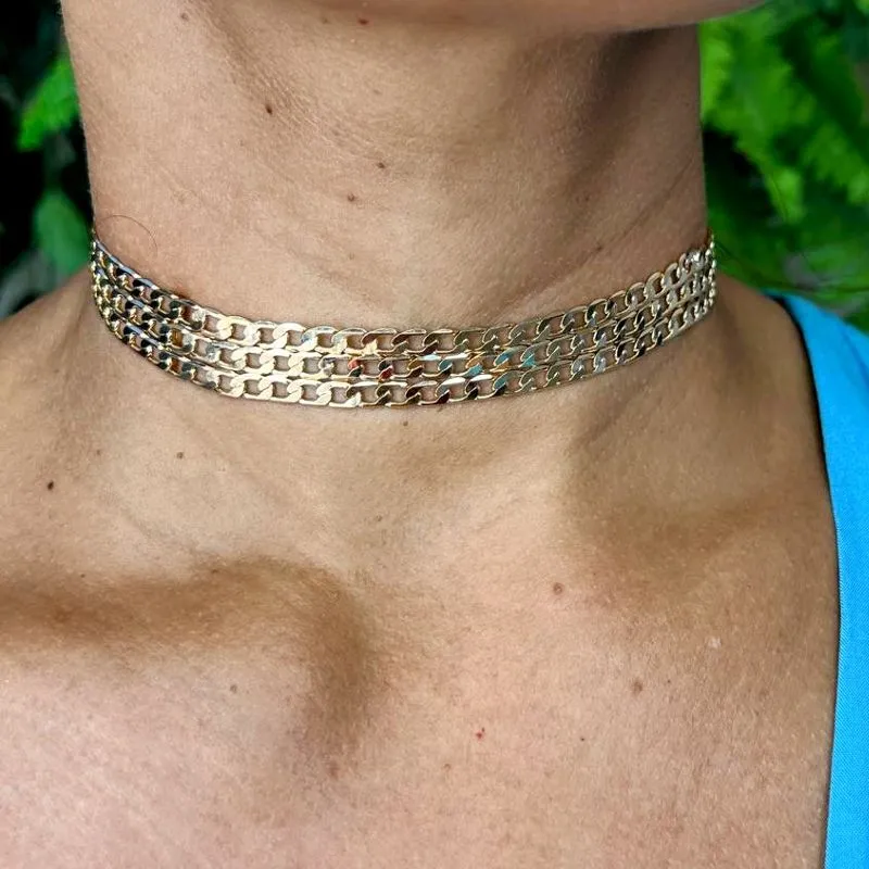 Choker Elos Grumet 3 Fileiras - Banhado a Ouro 18K