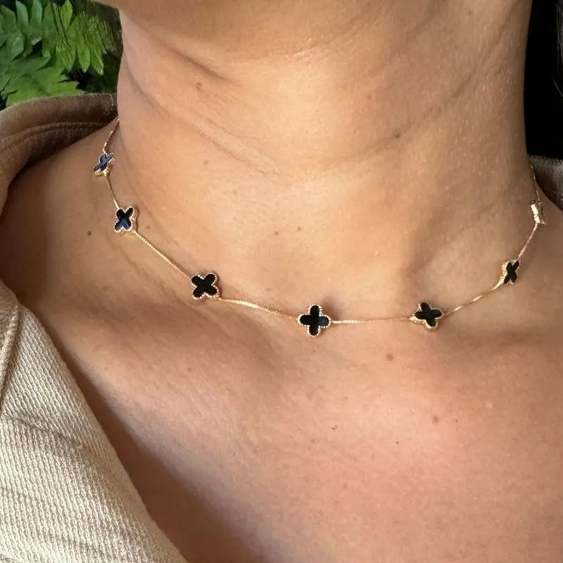 Choker Inpisração Jóia Trevo Preto - Banhado a Ouro 18K