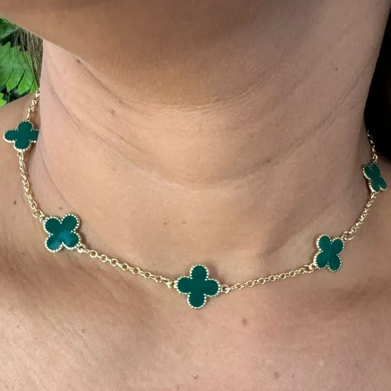 Choker Inspiração Joia Trevo Verde - Banhado a Ouro 18K