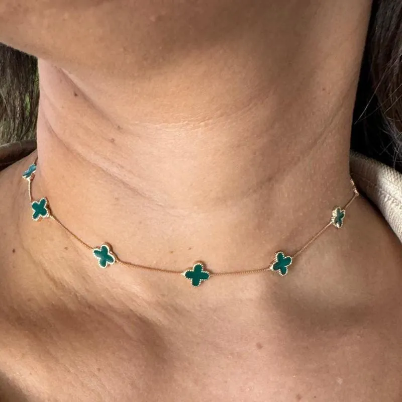 Choker Inspiração Jóia Trevo Verde - Banhado a Ouro 18K