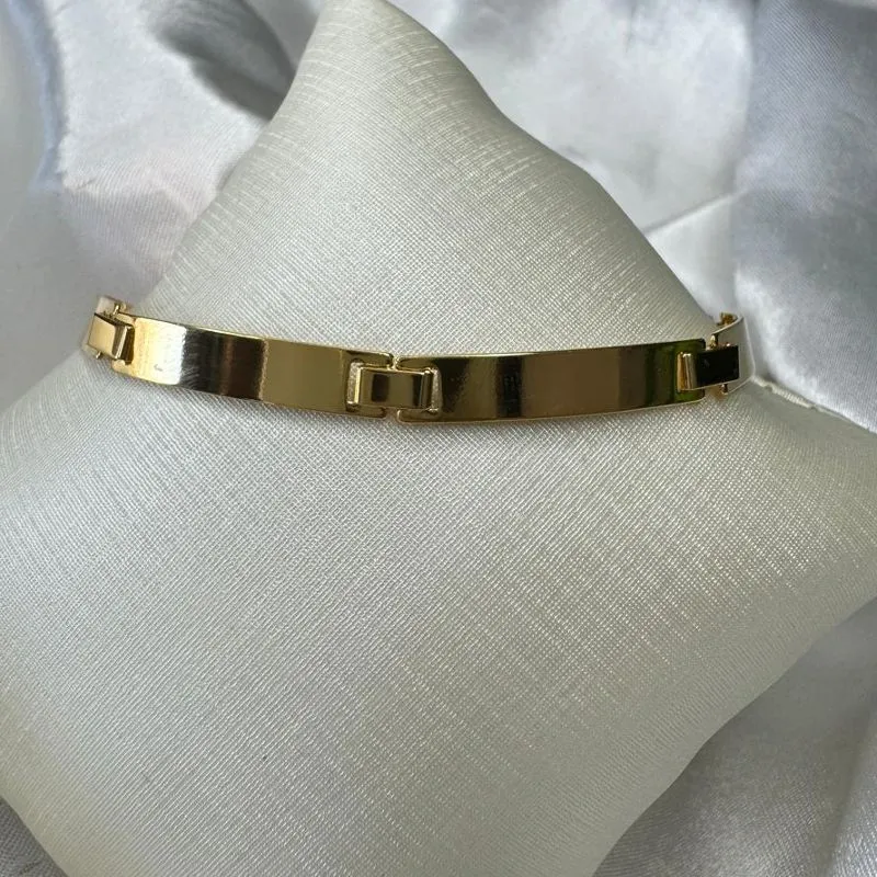 Pulseira Bracelete Liso de Placa - Banhado a Ouro 18K