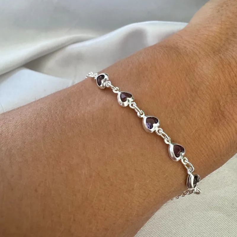 Pulseira com Corações em Zircônias Roxo - Prata925