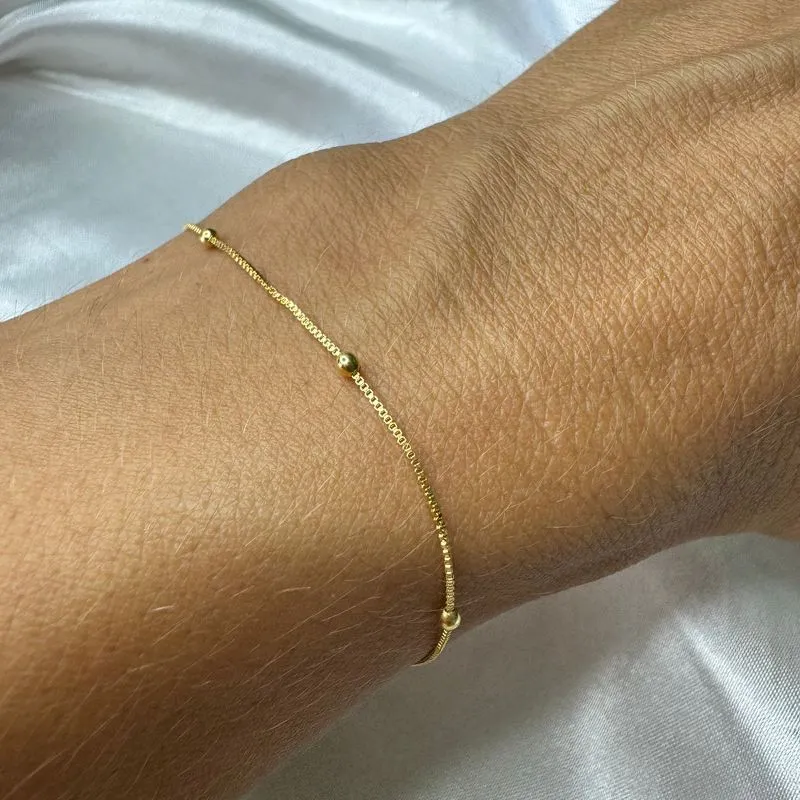 Pulseira Corrente Veneziana com Bolinhas lisas - Banhado a Ouro 18k