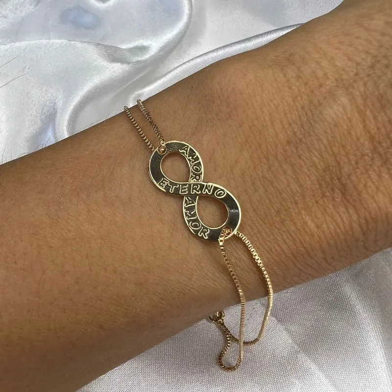 Pulseira Corrente Veneziana Infinito e Amor Eterno - Banhado a Ouro 18K