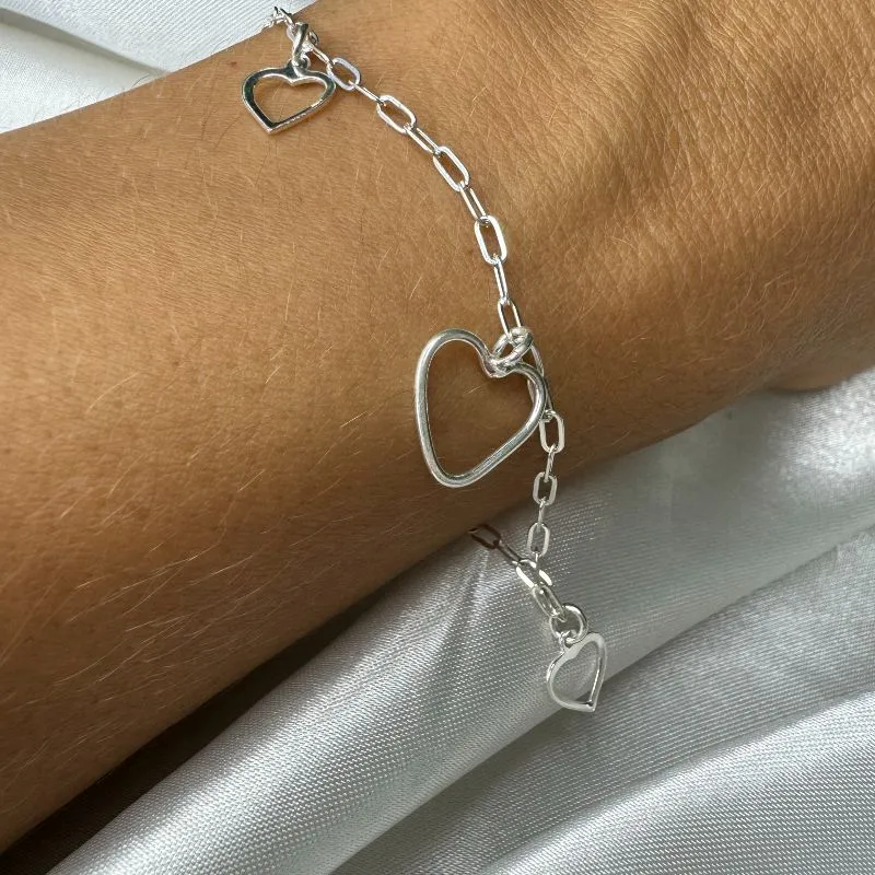 Pulseira Elo Cartier com Corações - Prata925