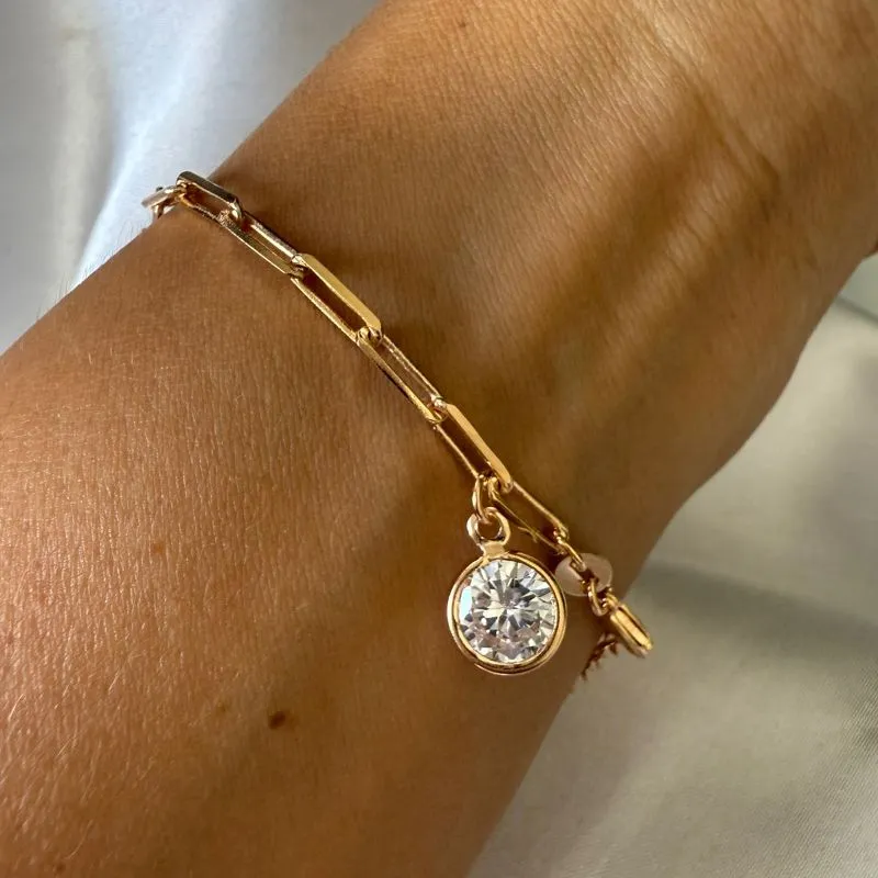 Pulseira Elo Cartier e Ponto de Luz - Banhado a Ouro 18K