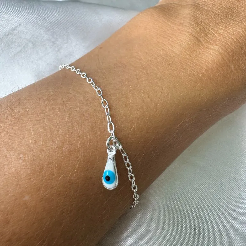 Pulseira Elo Losango Gota de Olho Grego - Prata925