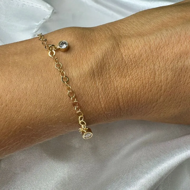 Pulseira Elo Português com Vários Ponto de Luz Zircônia - Banhado a Ouro 18k