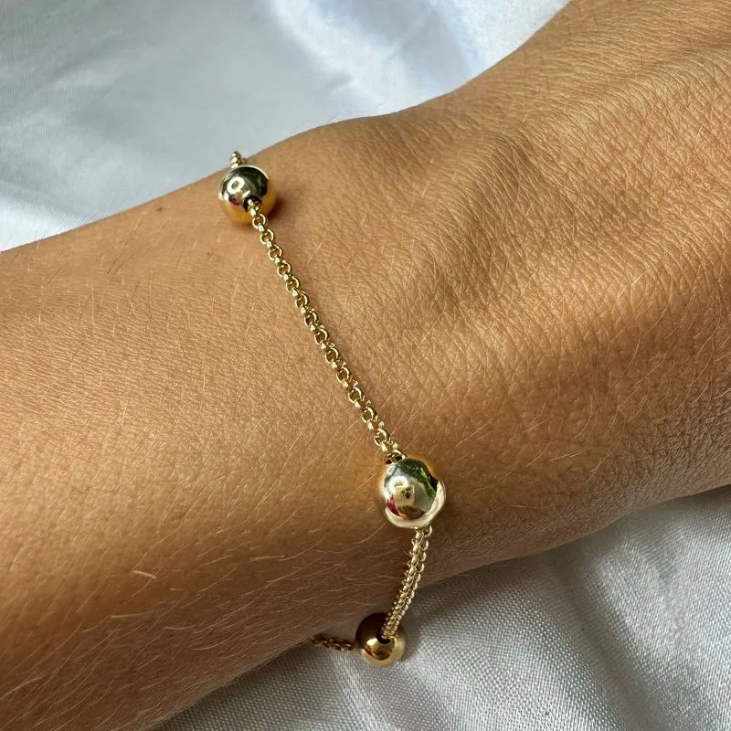 Pulseira Elo Portugueses com Bolinhas - Banhado a Ouro 18k