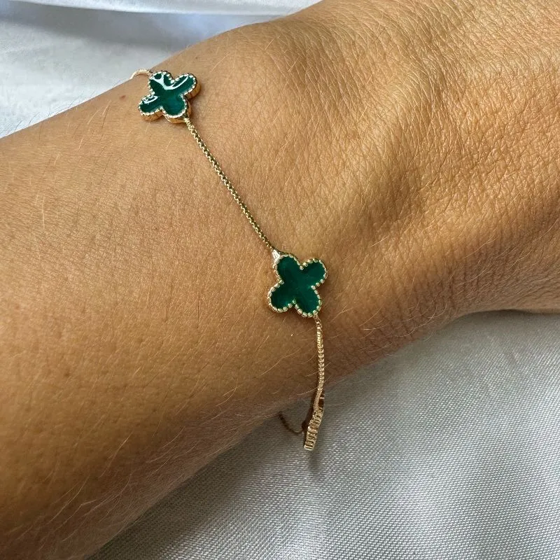 Pulseira Trevo Inspiração Jóia Verde - Banhado a Ouro 18K