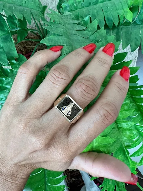 Anel Quadrado Nossa Senhora - Banhado a Ouro 18K