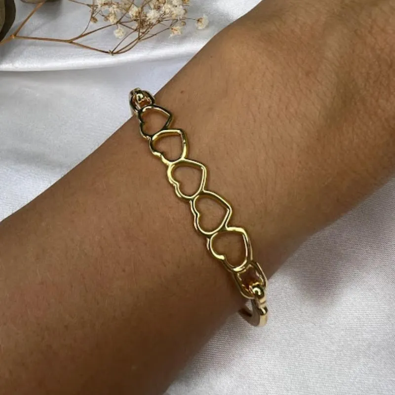 Bracelete Corações - Banhado a Ouro 18K