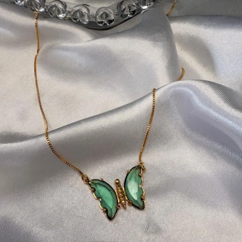 Colar Borboleta Zircônia Verde - Banhado a Ouro 18K