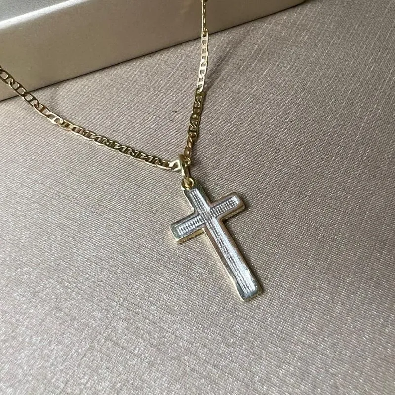 Pingente Crucifixo Dourado e Ródio - Banhado a Ouro 18K