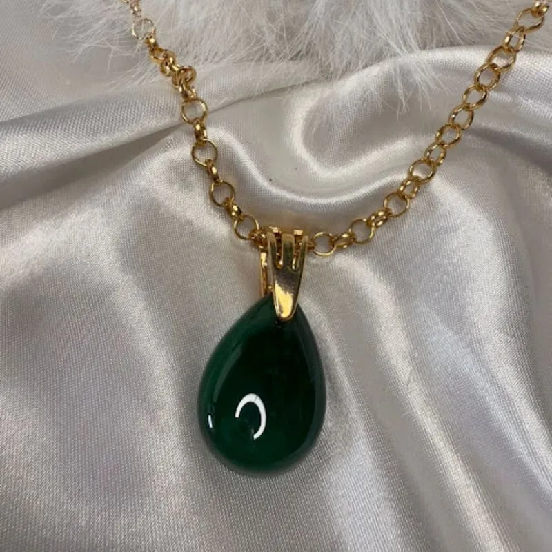 Pingente Pedra Natural Agata Verde - Banhado a Ouro 18K